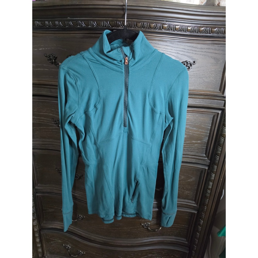 Lululemon Half Zip Pullover Teal Ribbed Long Sleeve Running Top Rose Gold Size 6